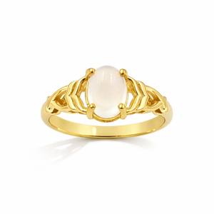 Bague de créateur moderne en argent sterling 925 avec cabochon ovale en pierre de lune africaine, bande gravée unique, bijoux plaqués or - Product Image 2