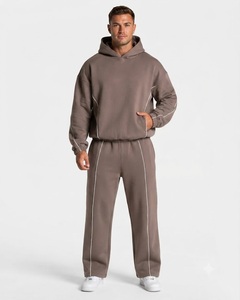 Ensemble de survêtement personnalisé pour homme, couleur moka, coupe oversize avec détails contrastants, en molleton de coton de qualité supérieure, comprenant un sweat à capuche et un pantalon de survêtement à jambes larges, vente en gros - Product Image 1