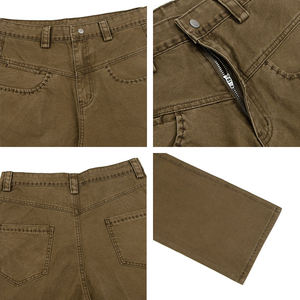JMS-INDUSTRIES Jean vintage marron taille haute pour homme, coupe ample et large, coupe courte, avec fermeture boutonnée et poches obliques - Product Image 5