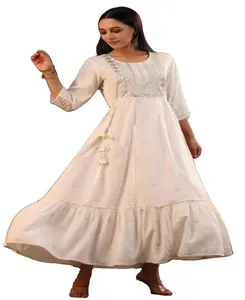 สวยยาว Anarkali Kurti ออกแบบเย็บปักถักร้อย Anarkali อินเดียยาวแบบดั้งเดิมชุดสําหรับสตรีและเด็กผู้หญิงสวมใส่สบายๆ