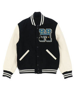 เสื้อแจ็คเก็ตเบสบอลแบบ Letterman สำหรับผู้ชาย ตัวเสื้อทำจากผ้าขนสัตว์ แขนเสื้อทำจากหนังแท้ สไตล์วิทยาลัย ปักโลโก้ - Product Image 5