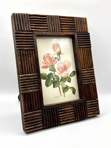 Vintage Hand-Carved <b>Wooden</b> Picture <b>Frame</b> | Geometric Relief Wood <b>Frame</b> | Brutalist Inspired Decor | Rustic Modernist Photo <b>Frame</b> - Product Image 3