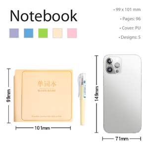 Vocabulary Book Word Notebook Mini Pocket Notebook Square 10x10 cm with <b>Pen</b> holder - Product Image 2