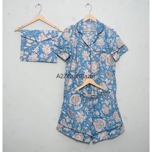 Conjunto de Pijama de Algodón Indio para Mujer, Cómodo, Transpirable y de Secado Rápido, para Verano, Incluye Pantalones Cortos y Camiseta - Product Image 5
