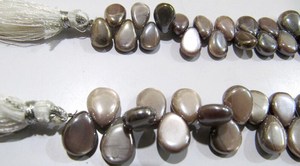 Cuentas de piedra lunar natural AB Mystic recubiertas de chocolate, forma de pera de 9x13 mm, 8 pulgadas de largo, color marrón - Product Image 2