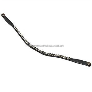 Bride en cuir de cheval de qualité standard véritable Bling Black Pearl Crystal Chain Brow Band en cuir - Product Image 3