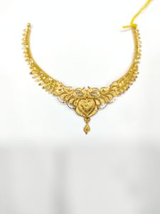 Collier ras du cou en or massif 22 carats pour femme, bijoux de mariage indiens traditionnels, élégants ornements en or pur - Product Image 4