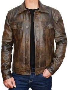OEM Custom <b>Men's</b> Winter <b>Trucker</b> Sheep Skin Leather Bomber <b>Jacket</b> Stand Reversible Custom Embroidery Streetwear Clush Wholesale - Product Image 2