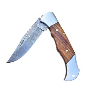 Couteaux de poche pliants robustes en acier Damas avec poignées en métal poli et lame pointue tranchante pour le camping et la randonnée - Product Image 2