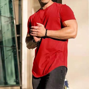 T-shirt à manches courtes pour homme, vert olive, coupe ajustée, col rond, couleur unie, décontracté, en coton tricoté respirant, vêtements de sport - Product Image 5