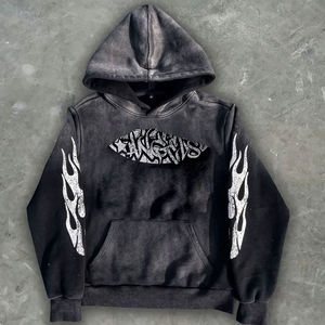 Men's Custom Distressed <b>Embroidery</b> Patch Tracksuits Street Wear Acid Wash Sweatpants And Hoodie Tracksuit <b>Set</b> For Men - Product Image 4