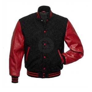 Blouson universitaire personnalisable avec manches contrastantes en cuir, mélange de laine, style bomber, pour fabricant OEM, respirant - Product Image 1