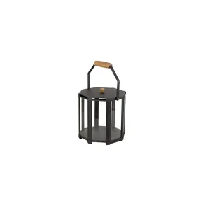 Farol de Hierro Moderno con Asa de Madera, Portátil, Decoración para Exteriores e Interiores, Portavelas, Diseño Hexagonal, Acabado Negro - Product Image 1