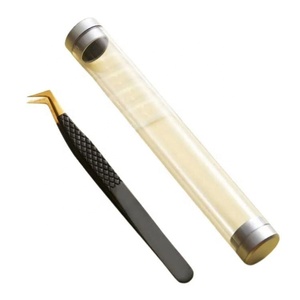 Pince à épiler tendance en acier inoxydable durable en forme de L pour extensions de cils, avec tube de rangement en plastique pour une préhension parfaite - Product Image 1