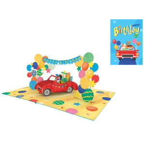 Tarjeta 3D Pop Up con Diseño de Auto Rojo con Globos, Decoración de Papel con Estampado de Dibujos Animados para Cumpleaños, Tarjetas Pop Up 3D Hechas a Mano, Tarjeta de Felicitación 3D - Product Image 3