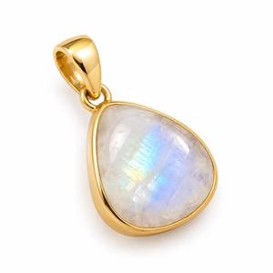Pendentif Goutte d'Eau Classique en Pierre de Lune Arc-en-Ciel Naturelle, Plaqué Or/Platine, Sertissage Clos, Bijou en Argent 925 pour Femme, Cadeau, Fête - Product Image 2