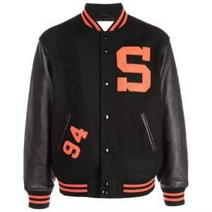 Chaqueta Varsity Negra para Hombre con Logotipo Naranja en el Frente, Estilo Casual, Transpirable, Ecológica, de Lana/Poliéster, para Invierno - Product Image 1