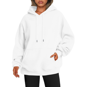 Sudadera con Capucha Extra Grande Blanca para Mujer, 100% Algodón Tejido, Color Sólido, Largo Regular, con Bolsillos, Transpirable, para Otoño - Product Image 1