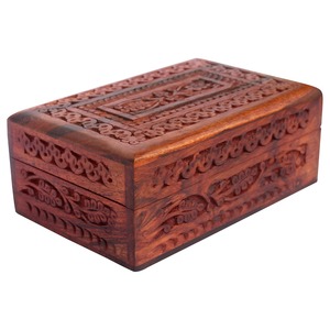 Rectangular Eco-Friendly Wood Jewelry Box with Carved Oriental Design for <b>Bedroom</b> and Living Room Storage - Product Image 2