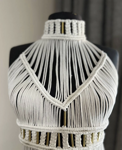 Vêtements de plage, robe en macramé, robe d'anniversaire, tissu brillant, robe de fête, robe de festival, robe à franges, robe noire - Product Image 2