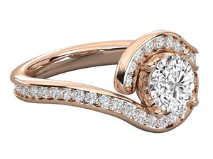 Anillo de Compromiso de Oro Rosa de 18K con Diamante Cultivado en Laboratorio de Corte Redondo y 52 Piedras Laterales para Mujer, Anillo de Boda - Product Image 3