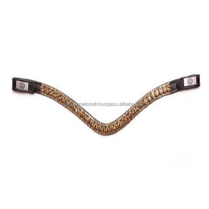 Chaîne personnalisée à 3 rangs de strass en cristaux dorés Diamante en forme de vague Bande de front de cheval en cuir dans toutes les tailles et couleurs personnalisées - Product Image 4