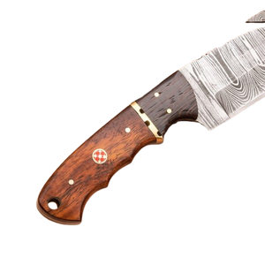 Customized HANDMADE FORGED DAMASCUS STEEL GUT HOOK HUNTING KNIFE WITH ROSEWOOD HANDLE & WITH <b>LEATHER</b> COVER - Product Image 2