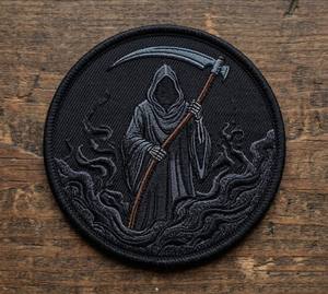 Parche termoadhesivo circular del Grim Reaper, insignia bordada a máquina con guadaña de la muerte, aplique gótico, decoración DIY para chaquetas de motociclista y ropa urbana - Product Image 1