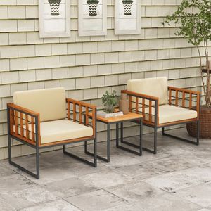 Set di Mobili da Esterno in Legno di Acacia, Divano a 3 Posti con Cuscini Morbidi per Giardino, Hotel e Tempo Libero - Product Image 6