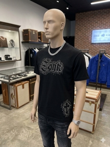 T-shirt noir à manches courtes pour homme, motif « Create Art Not War » à paillettes, col rond, style streetwear, coupe oversize, en soie respirante - Product Image 5