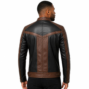 Custom Logo Men's Two Tone Genuine Leather <b>Racer</b> <b>Jacket</b> Black Brown Contrast Quilted Shoulder <b>Vintage</b> Biker <b>Jacket</b> Manufacturer - Product Image 4