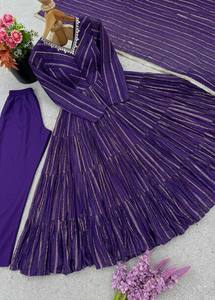 NUEVO LANZAMIENTO: SALWAR KAMEEZ ANARKALI MODERNO CON VOLANTES EN TODAS LAS MANGAS, DUPATTA DE FIESTA CON VOLANTES Y PANTALÓN - Product Image 5