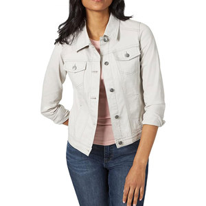 Chaqueta vaquera azul para mujer al por mayor, estilo universitario, ajustada, tallas grandes, de algodón y elastano, OEM ODM personalizada - Product Image 3