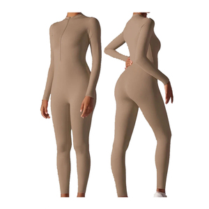 Quick Dry Running Jumpsuit Zipper Front Fitness <b>Romper</b> Long Sleeve - Product Image 2