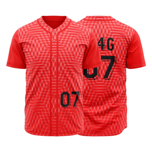 Red Baseball Jersey Men's Short Sleeve Sublimated Geometric Print Moisture Wicking 100% <b>Polyester</b> Regular Fit Button Front - Product Image 1