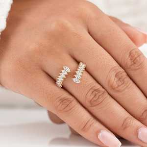 Chevron Wrap Band Marquise Cut Lab Grown Diamond Open <b>Cuff</b> Ring 14K Gold Fine Wedding Band for Party Jewelry Gift Her - Product Image 6