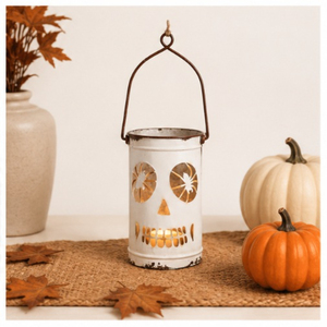 Fine Quality Metal <b>Lantern</b> with Handle White Halloween Skeleton Luminary for Outdoor Porch Decor and Spooky Party Centerpiece - Product Image 2