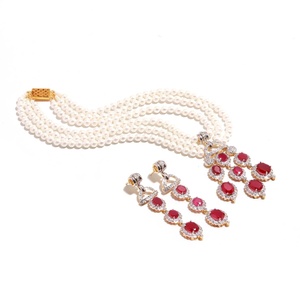 Pearl Ruby <b>Necklace</b> Set 18K White Gold Plated Brass Elegant Bridal Jewelry Wedding Gift For Her Wedding Jewellery - Product Image 2