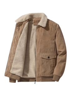 Chaqueta Bomber para Hombre, Negra, con Forro de Sherpa, Ecológica, Estilo Urbano, Diseño Liso/con Puntos (Abrigo Casual Cálido para Invierno) - Product Image 3