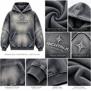 Sweat-shirt à capuche pour homme, coupe classique, en molleton 100% coton, logo brodé effet vieilli, service OEM, haute qualité - Product Image 6
