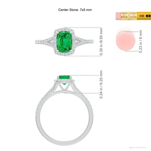 Anillo de compromiso de oro puro de 14k con esmeralda verde natural de corte rectangular tipo cojín, engaste de púas, halo y tallo dividido, hecho a mano, de alta calidad - Product Image 3