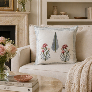 Premium Hand Block Printed Cushion <b>Cover</b> with Floral Leaf Motif <b>for</b> Living Room Bedroom <b>Sofa</b> Decor - Product Image 2