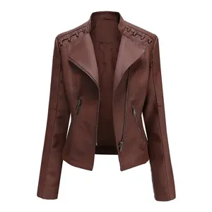 Veste en cuir véritable pour femme, imperméable, réversible, à fermeture éclair, douce, à manches longues, pour l'automne/hiver - Product Image 1