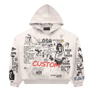 Sweat à capuche coupe ample pour homme 450 g/m² – Effet délavé soleil, graphique vieilli, streetwear personnalisé, pull blanc tendance - Product Image 1