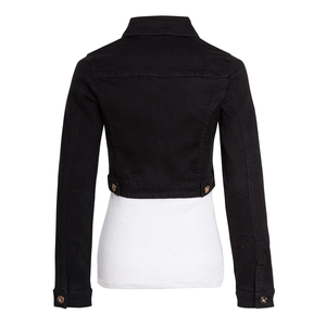 Women's Black <b>Cropped</b> <b>Denim</b> <b>Jacket</b> – Slim Fit Button Front Long Sleeve Casual Jean <b>Jacket</b> for Spring Fall Streetwear - Product Image 2
