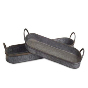 Ensemble de 2 grands plateaux de service ovales galvanisés avec poignées métalliques, élégants plateaux décoratifs en métal pour la cuisine, les fêtes et la décoration intérieure - Product Image 6