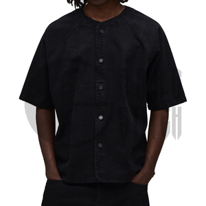 Chemise boutonnée sur mesure en denim délavé 100 % coton pour homme, style vintage, manches courtes, streetwear décontracté, fabricant OEM ODM - Product Image 5
