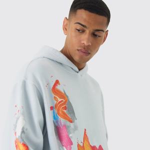 New2025 arrivée personnalisé en gros blanc lourd 100% coton polaire pull hommes bouffée impression à capuche - Product Image 3