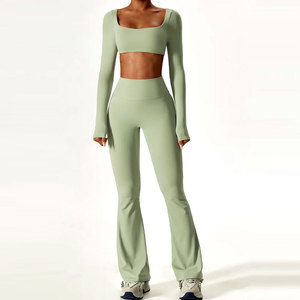 Custom High Waist <b>Flared</b> <b>Leggings</b> Women Workout Yoga Pants OEM ODM Wholesale Private Label Manufacturer Supplier - Product Image 1