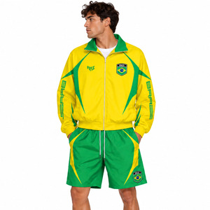 Chaqueta Cortavientos y Pantalones Cortos Estilo Brasileño Y2K, Traje Deportivo de Nailon Amarillo Verde, Sublimación, Ligero, Sudadera con Capucha para Verano - Product Image 1